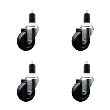 Service Caster 3.5'' SS Soft Rubber Wheel Swivel 1-1/2'' Expanding Stem Caster Set, 4PK SCC-SSEX20S3514-SRS-112-4